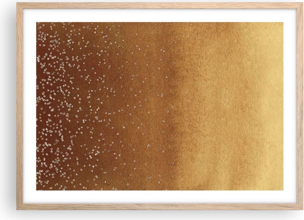Gerahmtes Poster - Rahmen in heller Eiche - Abstraktion Bier Gelb - 70x50 cm - Wand Bild - Wanddeko - Wandbilder - Wandposter - Bilderrahmen - Bild...