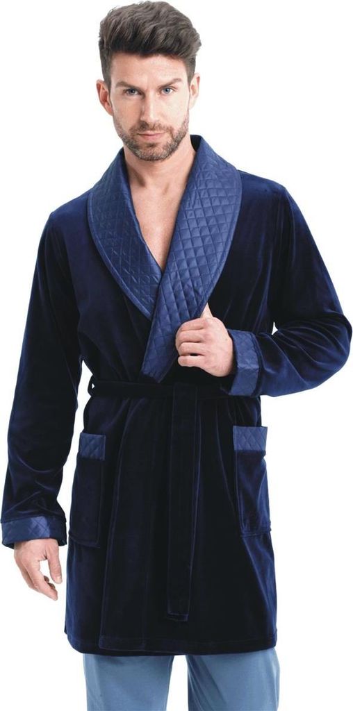 Leverie 067 Herren Morgenmantel mit Bindegürtel, dunkelblau Gr. XXL