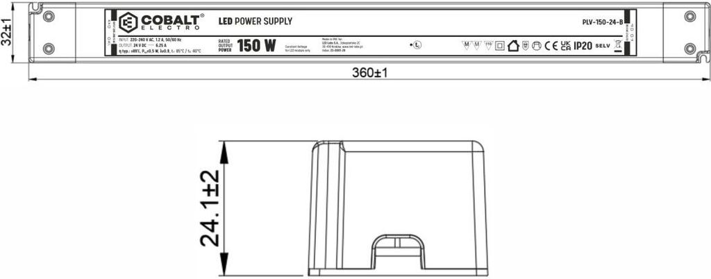 PLV LED-Netzteil 150W, 24V | IP20 Schutzart | Kompakt, Effizient & Sicher, Trafo für LED-Beleuchtung