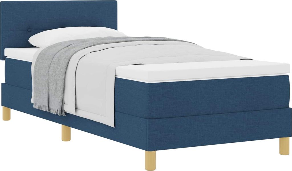vidaXL Boxspringbett mit Kissen mit Kopfteil Blau 90 x 200 cm Stoff