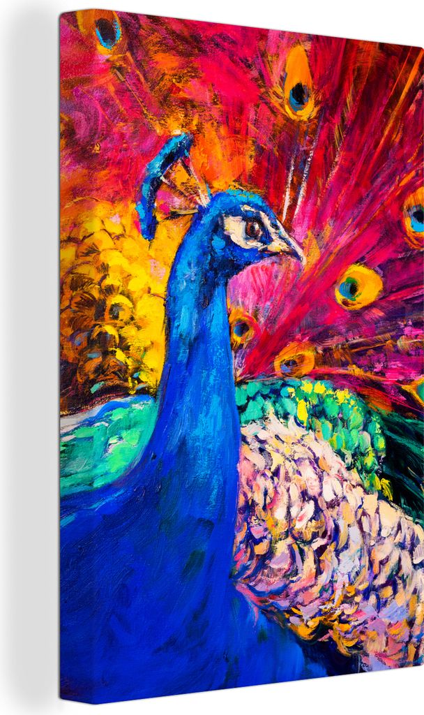 OneMillionCanvasses - Leinwandbilder - 90x140 cm, Gemälde - Vogel - Pfau - Ölgemälde, Wandbilder Kunstdruck Wanddekoration - Foto auf Leinwand...