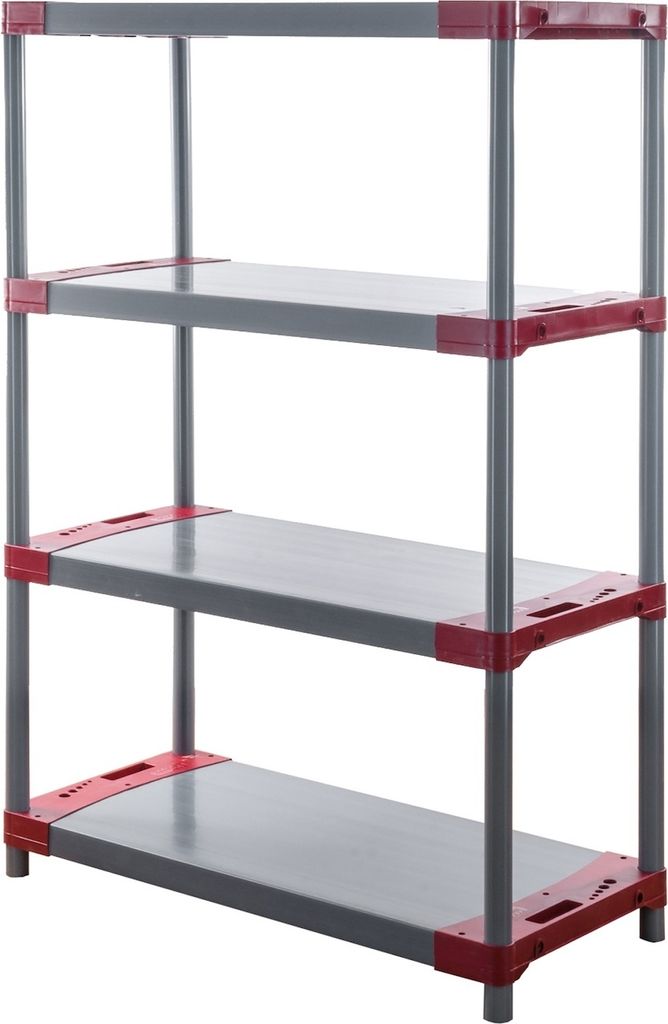 Kunststoffregal BIG GREY BEAR | Low | HxBxT 138x90x46cm | Fachlast 160kg | Grau-Rot