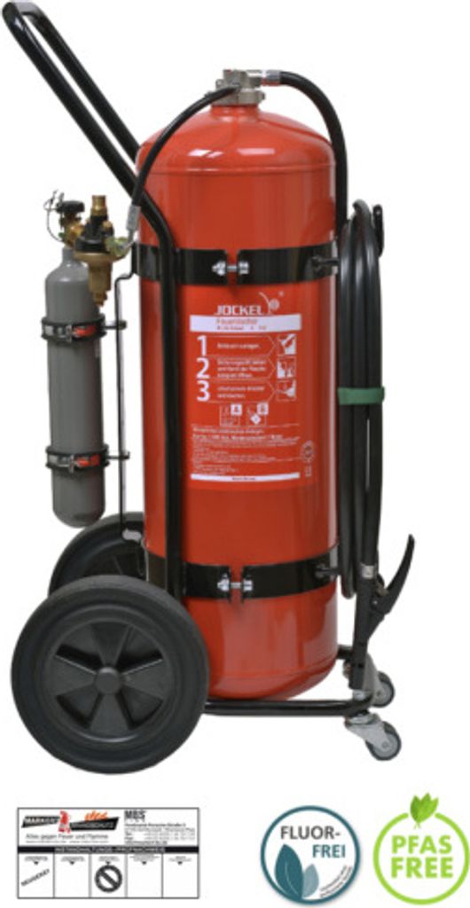 Jockel S50J EXT GREEN 2.0 Auflade Schaum Feuerlöscher, fahrbar inkl. Plakette, Fluorfrei 5m Schlauch