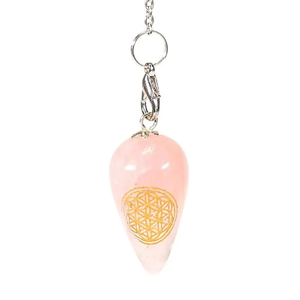 Pendule Divinatoire en Quartz Rose Naturel et Fleur de Vie - 2 Pcs