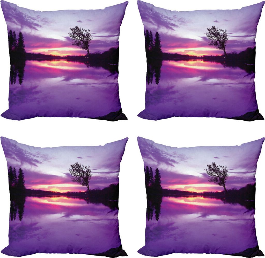 ABAKUHAUS Landschaft Kissenbezug Set (4 Stück), Lila Shade Skies, Moderner Doppelseitiger Digitaldruck, 50 cm x 50 cm, Lavendel Schwarz