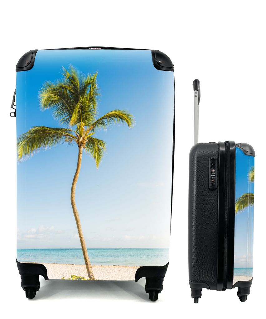 MuchoWow Koffer Handgepäck Trolley Rollkoffer Kleine Reisekoffer mit 4 Rollen - Eine einsame Palme am Strand - Cabin Size < 55x40x23 cm & 55x40x...