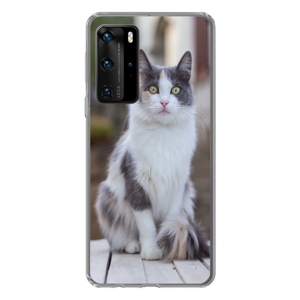 MuchoWow Handyhülle Schutzhülle Hülle für Huawei P40 Pro Katze - Porträt - Tisch - Mädchen - Kinder - Jungen Silikon Softcase Handy Hülle ...