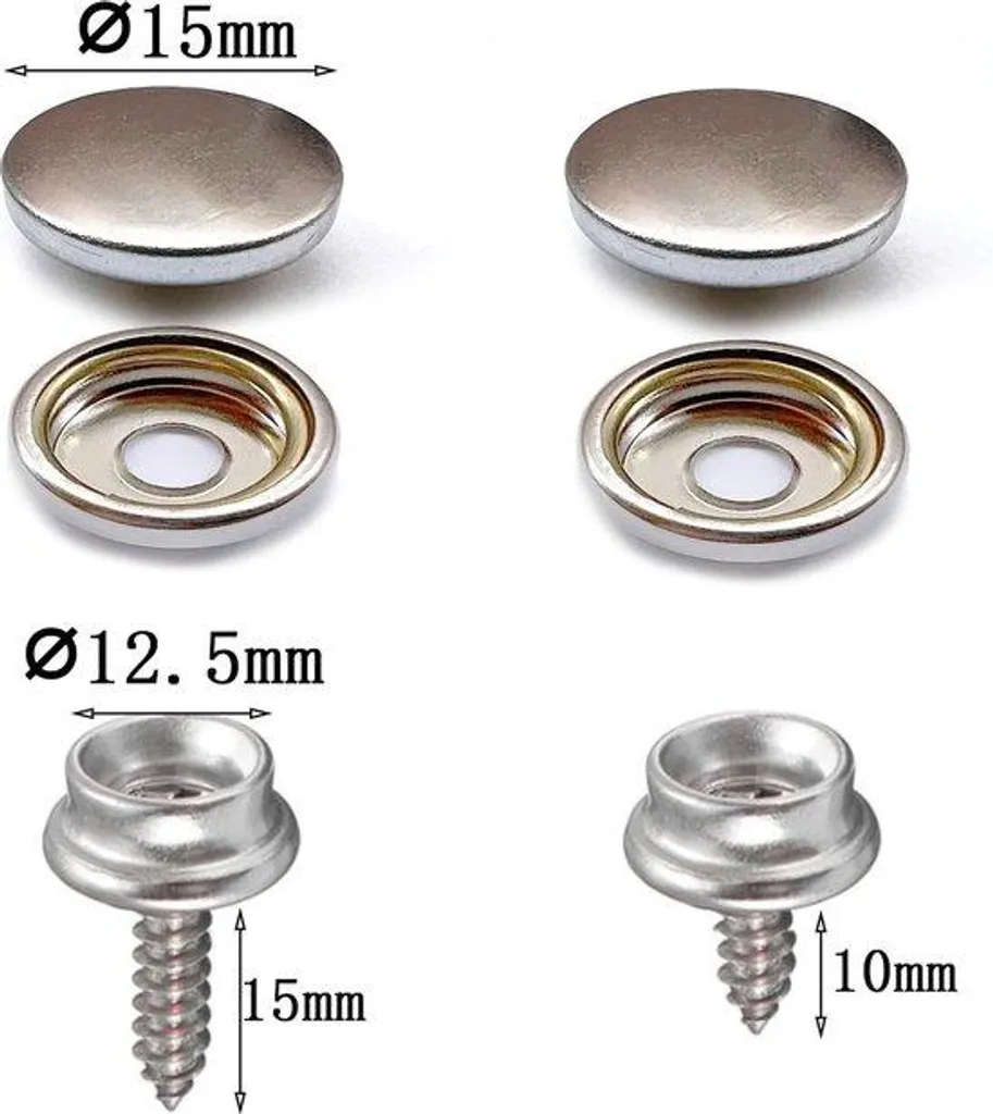 Boutons-pression 15 mm en métal renforcé pour cuir et sacs de luxe (Kit)