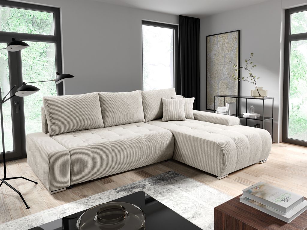 KEF Ecksofa Vera – L-Form – 265x85x185 cm – Liegefläche 140x215 cm – Mit Schlaffunktion – Rollsystem zur Ausklappung – Rechtsseitig -...