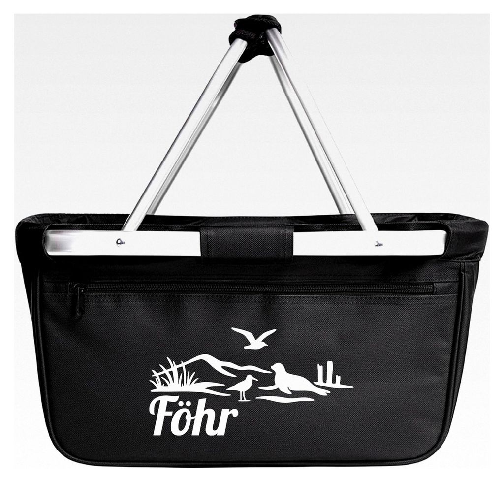Faltbarer Einkaufskorb mit Strandmotiv Föhr, 20 Liter, Tragekorb in Schwarz