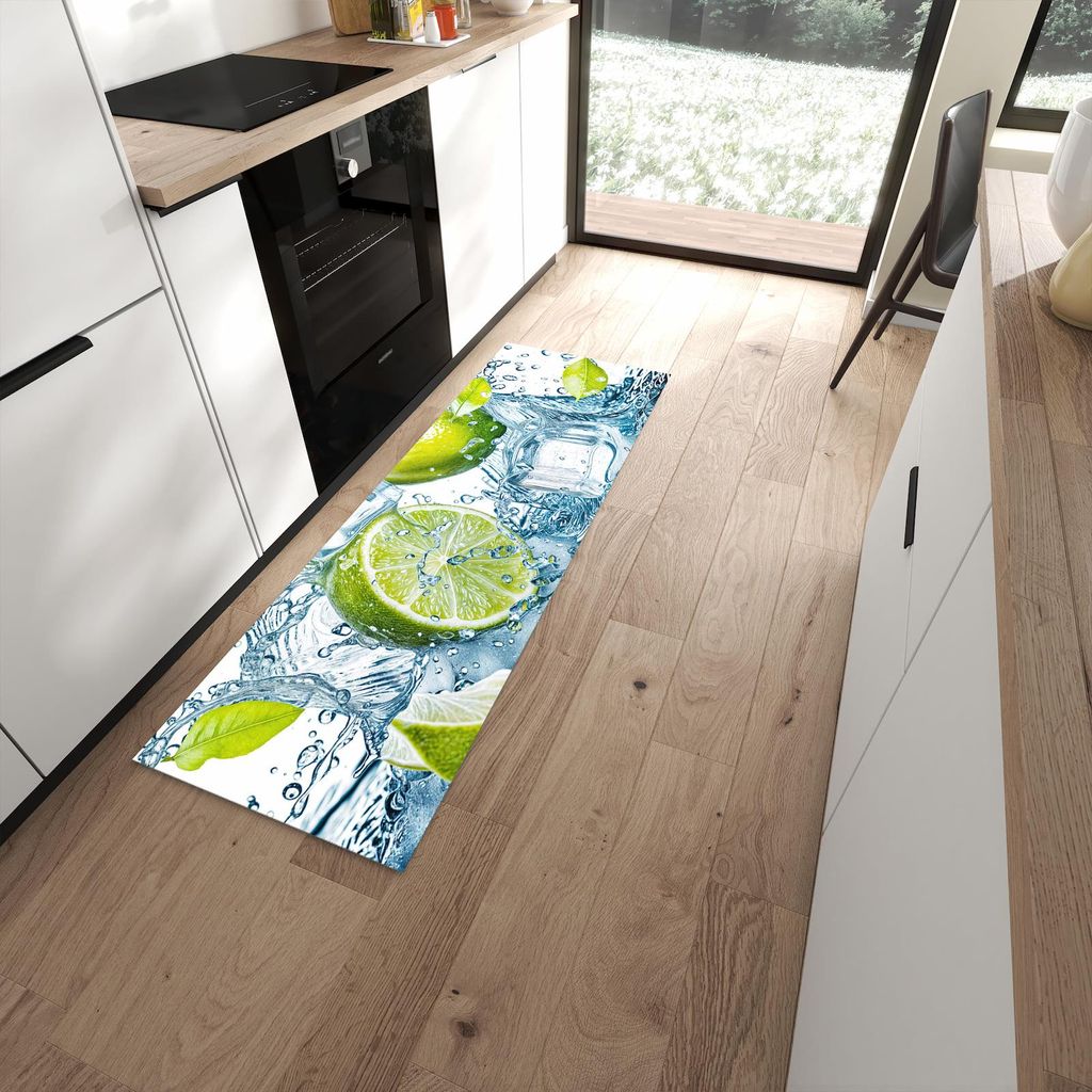 Küchenteppich 60x180cm rutschfest & abwischbar PVC Läufer - Limetten Splashing