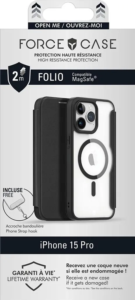 Protection iPhone 15 Pro MagSafe Noir - Folio Antichoc Fine et Robuste