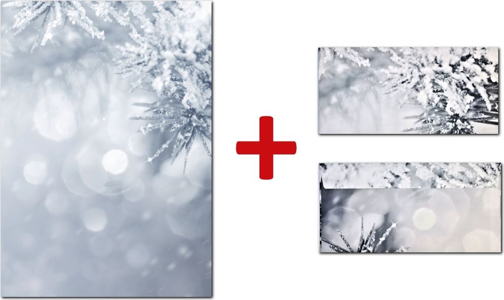 Motivpapier Briefpapier + Umschläge (Winter-5180, DIN A4, 100 Blatt) Weihnachten verschneiten Tannenäste