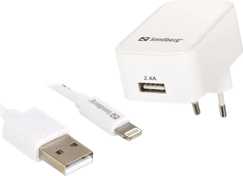 Chargeur Rapide 2.4A Sandberg avec Câble Lightning Intégré Longue Durée - 2