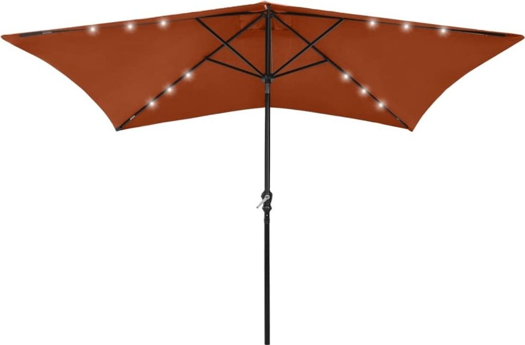 Sonnenschirm mit LEDs und Stahl-Mast Terrakottarot 2x3 m