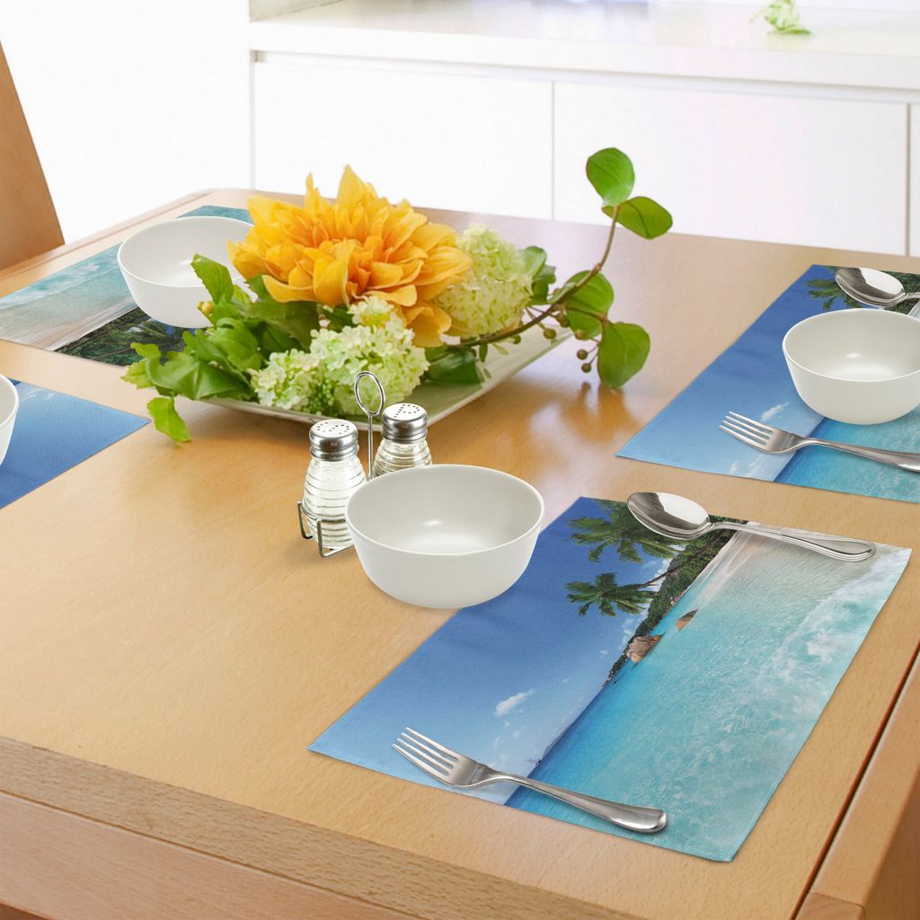 ABAKUHAUS Ozean Platzmatten, ANSE Lazio Beach bei Praslin Island Surfender Strand Scenic View Travel, Tiscjdeco aus Farbfesten Stoff für das Esszi...