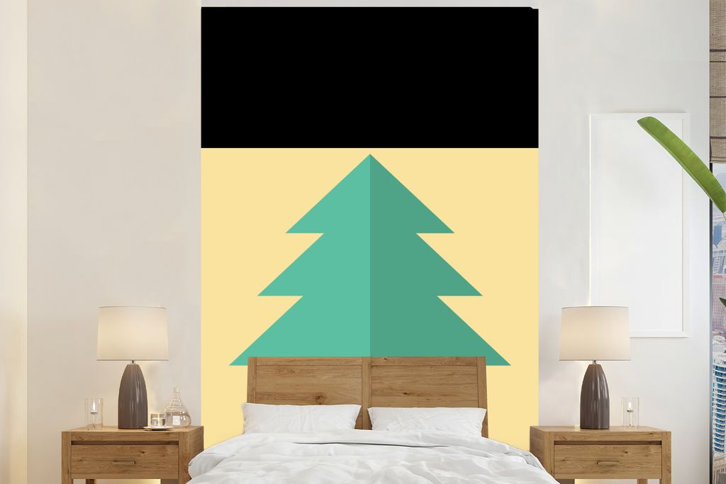 MuchoWow Fototapete für Wohnzimmer oder Schlafzimmer Wandtapete Vinyl Motivtapete Weihnachten - Illustration - Weihnachtsbaum - Zitate - Frohe W...