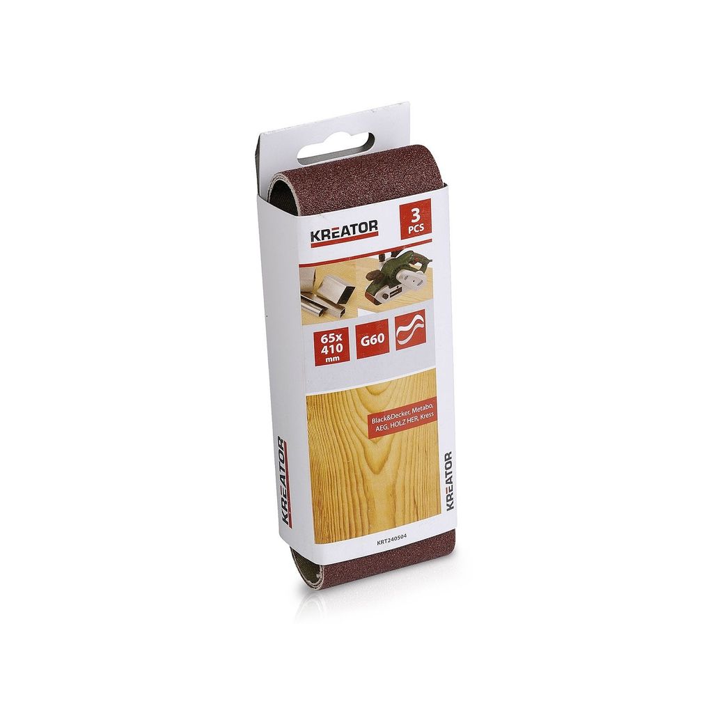 Kreator Holz Schleifband für Bandschleifer - 3 Stück - Körnung G60 - 6,5 x 41 cm