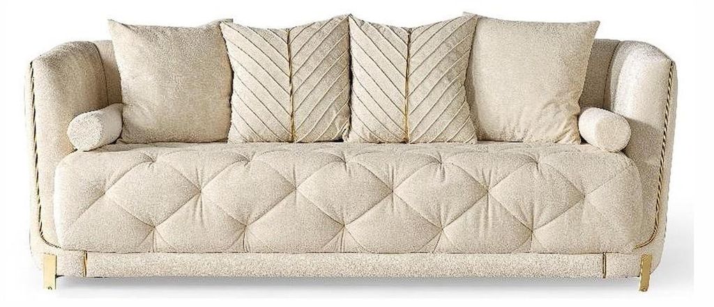 Elegantes Beiges Wohnzimmer-Set Designer 3-Sitzer Polstersessel 4tlg