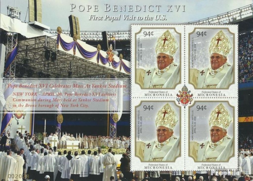 Briefmarken Mikronesien 2008 Mi 1908 Kleinbogen (kompl.Ausg.) postfrisch US-Besuch Papst Benedikt XVI.