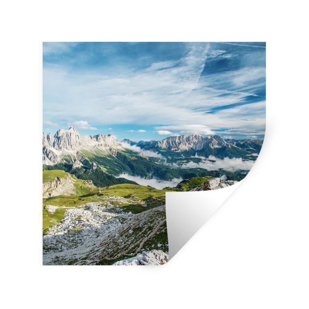 MuchoWow Wandtattoo Wandsticker Wandaufkleber Alpen - Felsen - Gras 100x100 cm Selbstklebend und Repositionierbar - Wierderverwendbar - Selbstkle...