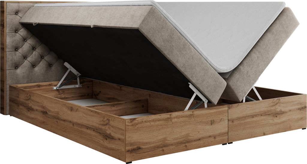 Boxspringbett, Deko, Doppelbett, Polsterbett mit Bettkästen Produktbild 