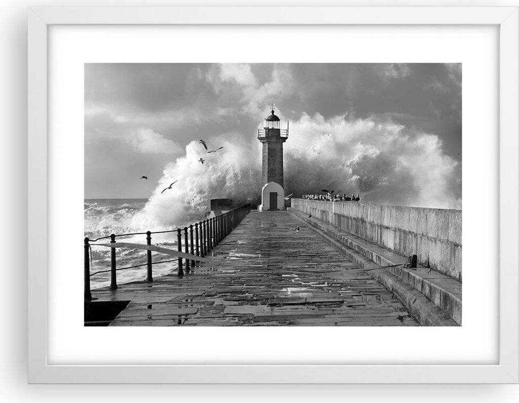 Gerahmtes Poster - Weißer Rahmen - Laterne Meer Portugal - 40x30 cm - Wand Bild - Wanddeko - Wandbilder - Kunstposter - Wandposter - Bilderrahmen ...