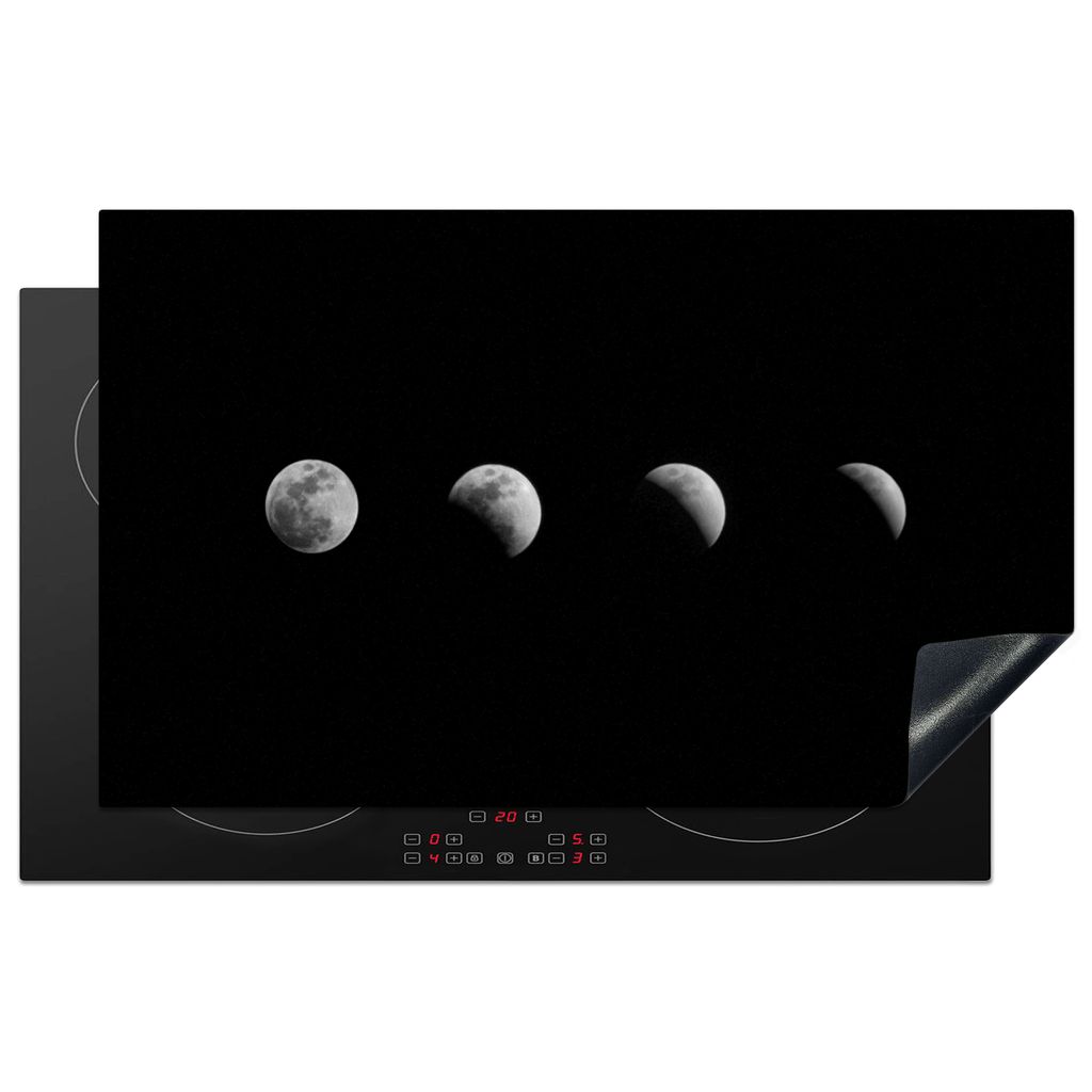 KitchenYeah Herdabdeckplatte Schwarz - Weiß - Mond - Mondphase - Weltraum , 83x51cm, Küche Deko, Glaskeramikkochfeld Herdabdeckung, Abdeckplatt...