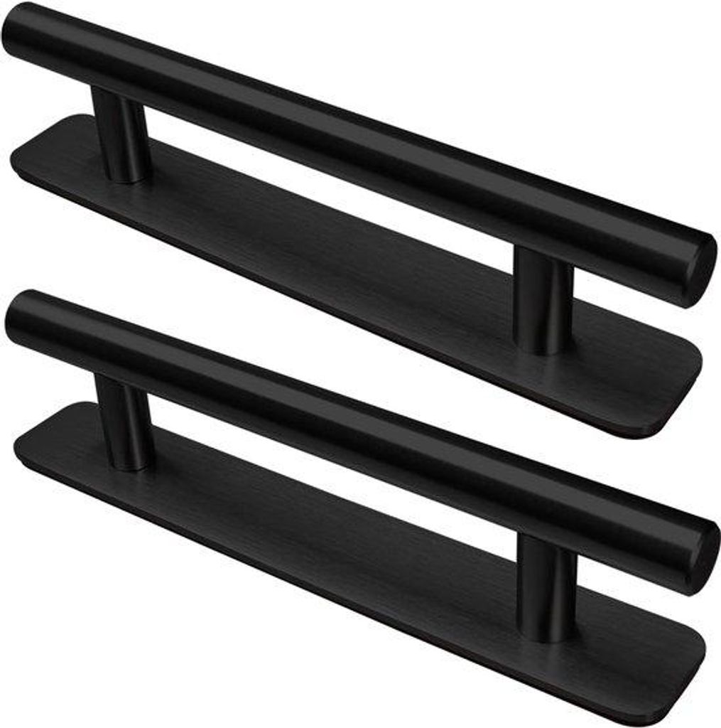 Famanu Möbelgriffe 2 Stück - Selbstklebend, Edelstahl, Schwarz, 128 mm