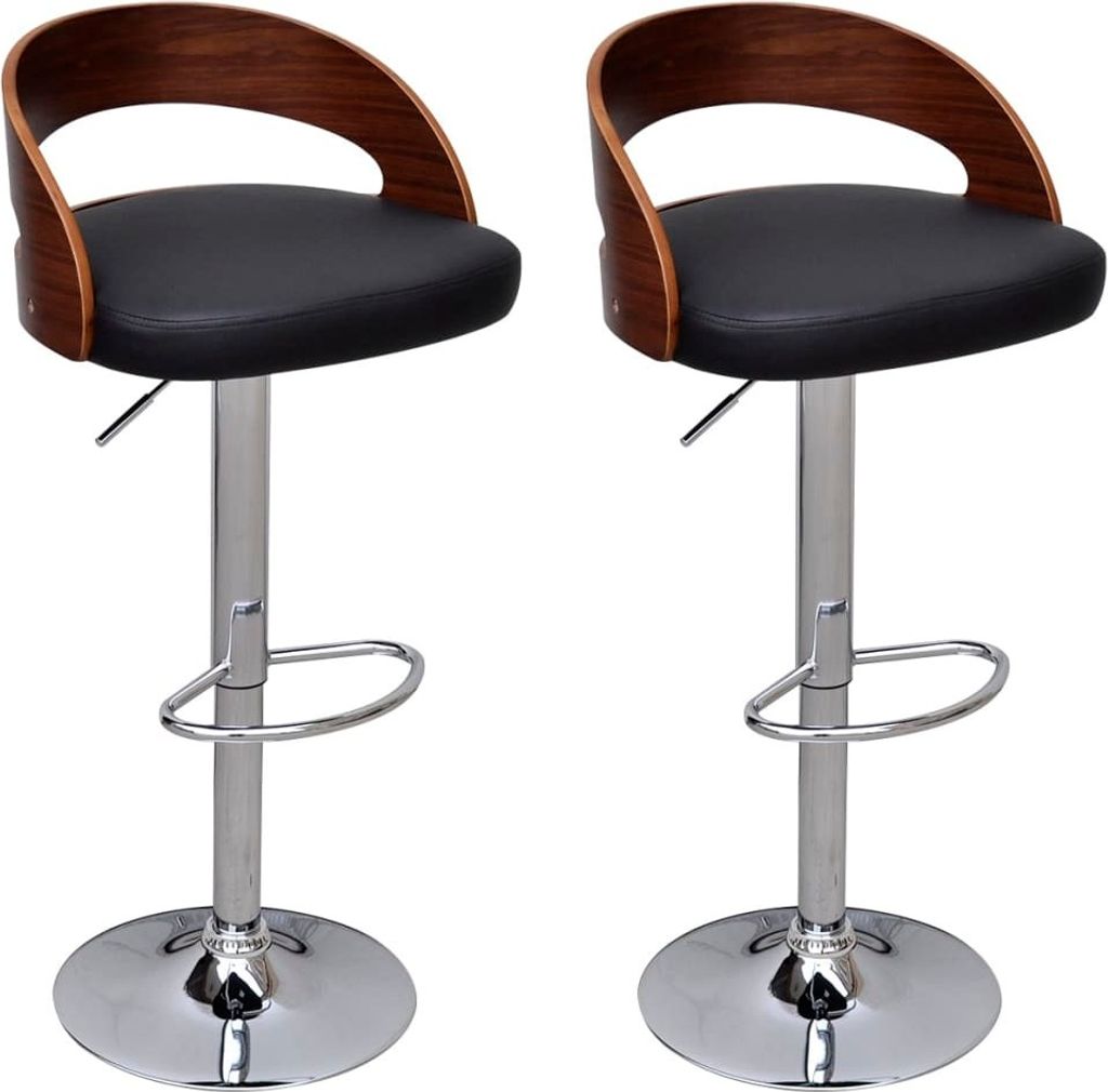 2er Set Barhocker, Bugholz Nussbaum, Kunstleder, höhenverstellbar, drehbar, 46,5x45,5x79-101 cm