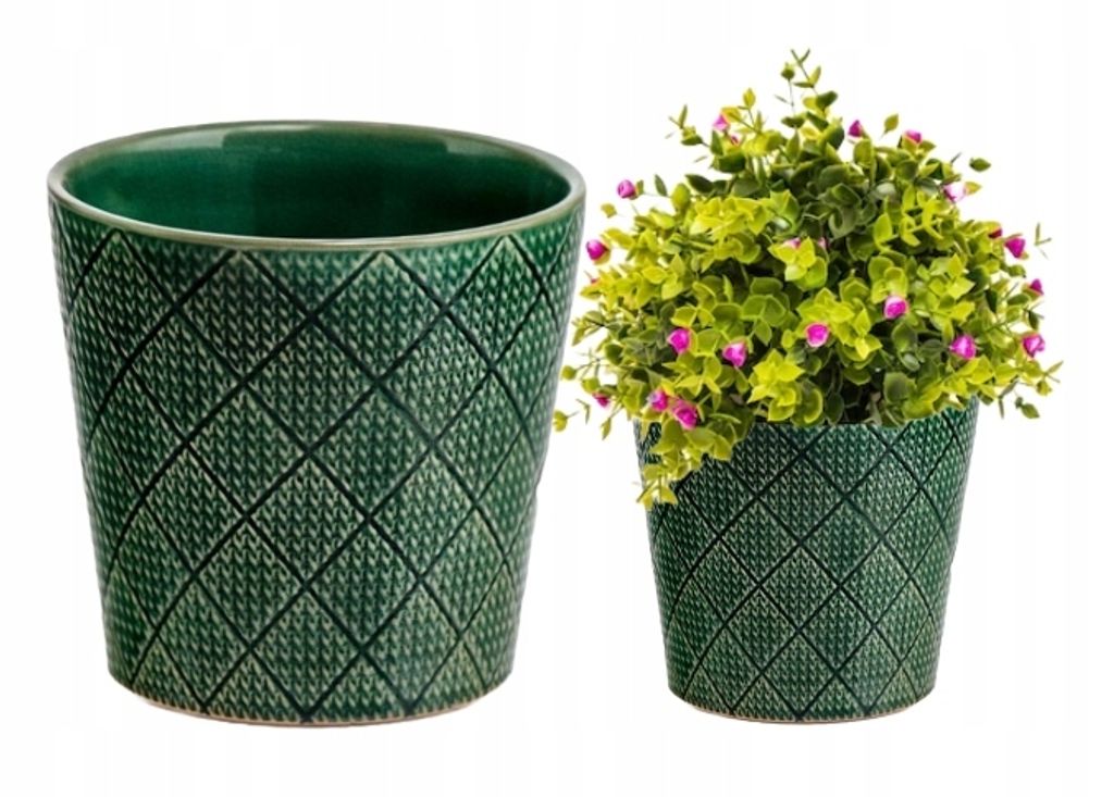 Dekoratívny zelený keramický obal na kvety 13 x 13 cm Obrázok produktu 