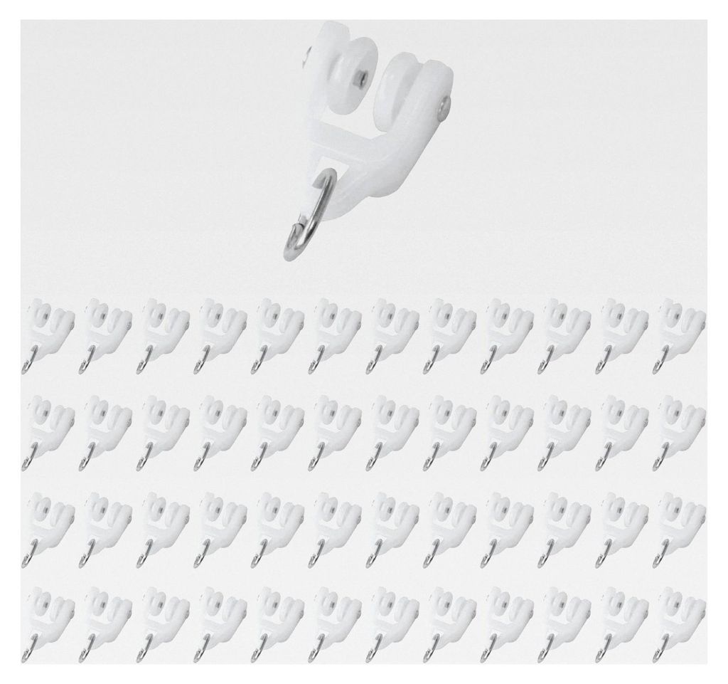 48 Stück Gleitrollen für Vorhänge, Vorhangrollen mit zwei Rädern, Gardinenröllchen für Schienen (Kunststoff)