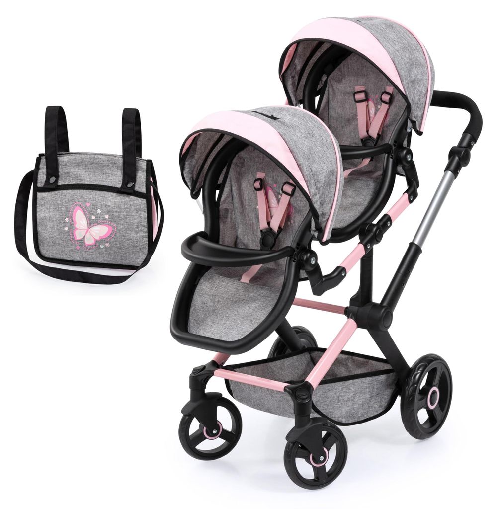 Carrozzina gemellare Xeo Twin grigio/rosa - Carrozzina per Immagine del prodotto 