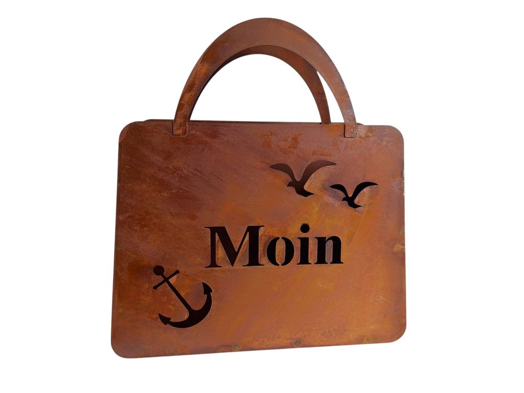 Tasche zum Bepflanzen Windlicht Beetdeko Metall Rost Gartendeko 40cm x 48cm Edelrost rostige Deko für den Garten Moin Moin