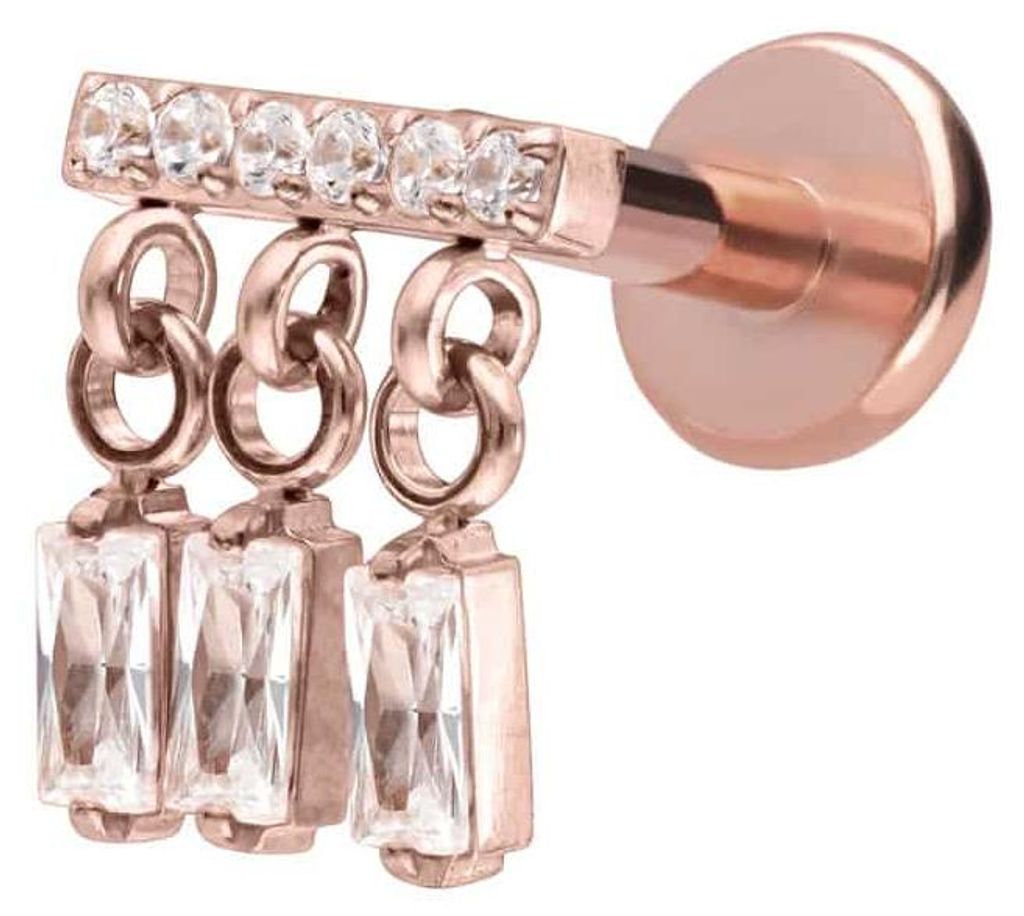 Ohrpiercing, Nasenpiercing Titan Labret mit Push Fit WINDSPIEL RoséGold Stablänge: 6mm | Stabstärke: 1,2mm
