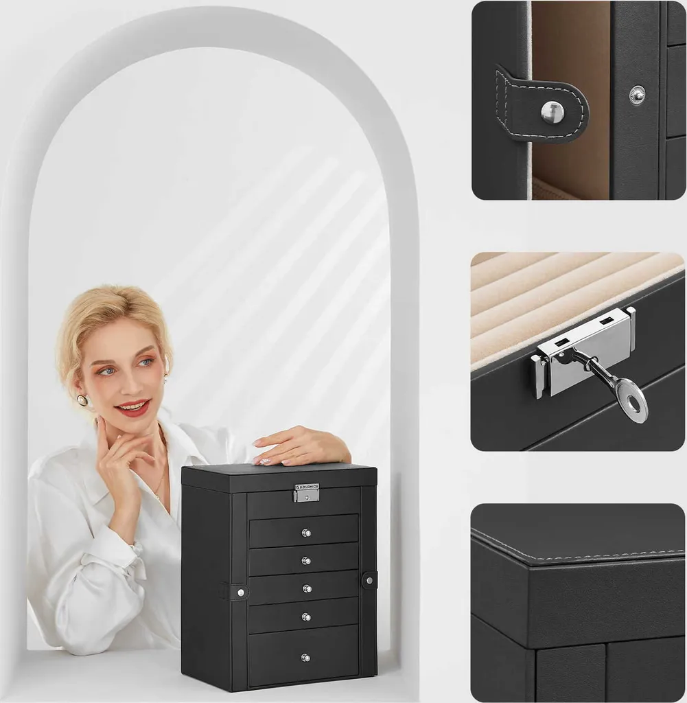Boîte à bijoux JBC152B01 - Coffret de rangement noir pour bagues - 6