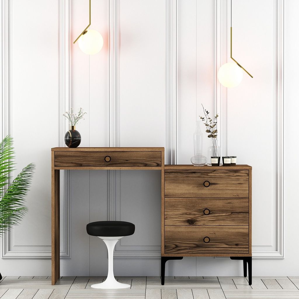 Skye Decor, Lizbon 553 - Walnut, Schminktisch, Nussbaum, 100 % MELAMINBESCHICHTETE SPANPLATTEN, 124 x 40 x 84,7 cm