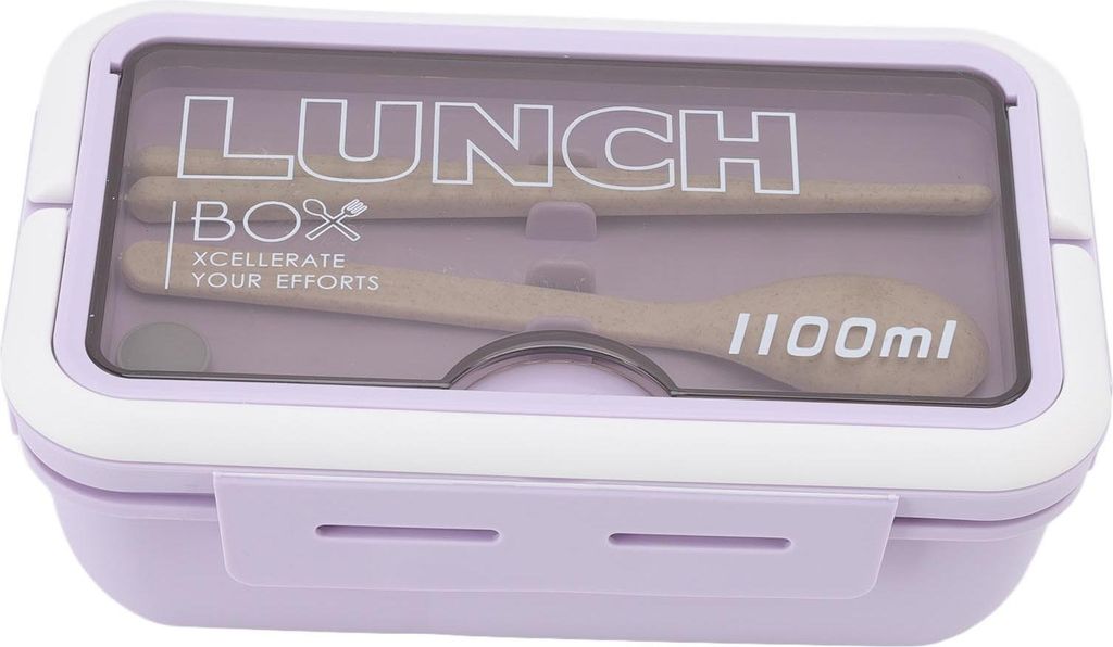 Compartment Lunch Box 2 Fächer 1100ml Loveliness Adult Bento Box mit Löffel Essstäbchen für Büro Schule Lila