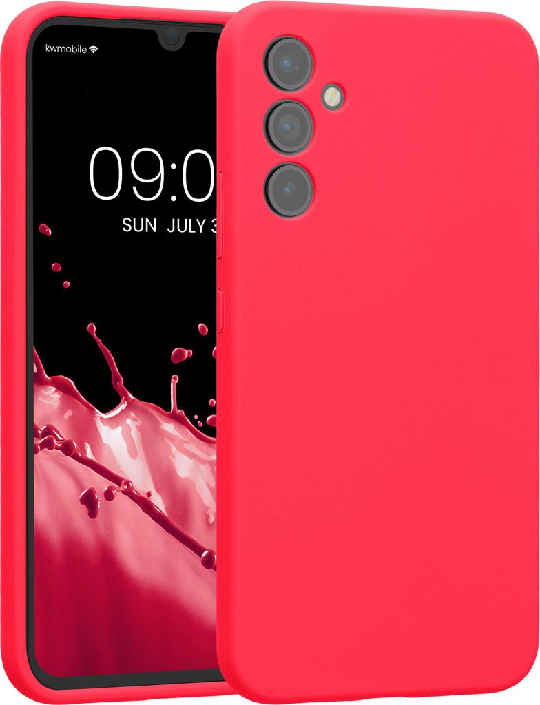 kwmobile Handyhülle kompatibel mit Samsung Galaxy A34 5G Hülle - gummierte Handy Case aus Silikon in Neon Pink