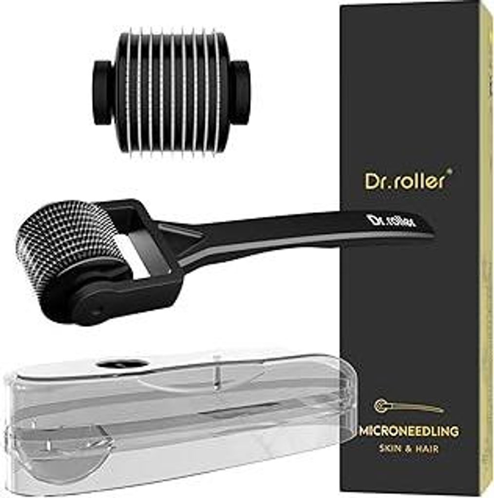 Dr.roller Derma Roller 1mm, Bartroller Bartwuchs, Microneedling Derma Roller für Haare Gesicht, Bart Roller mit 540 Titan Needling für Haar Kopfh...