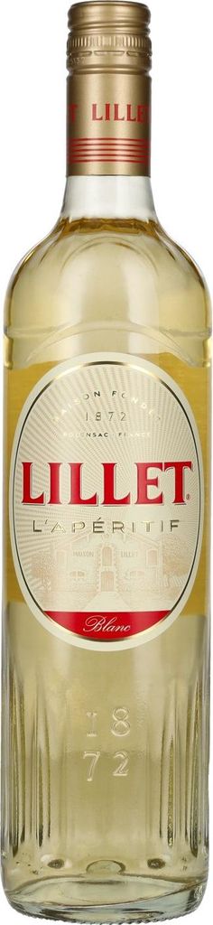 A bottle of Lillet Blanc on a white background.