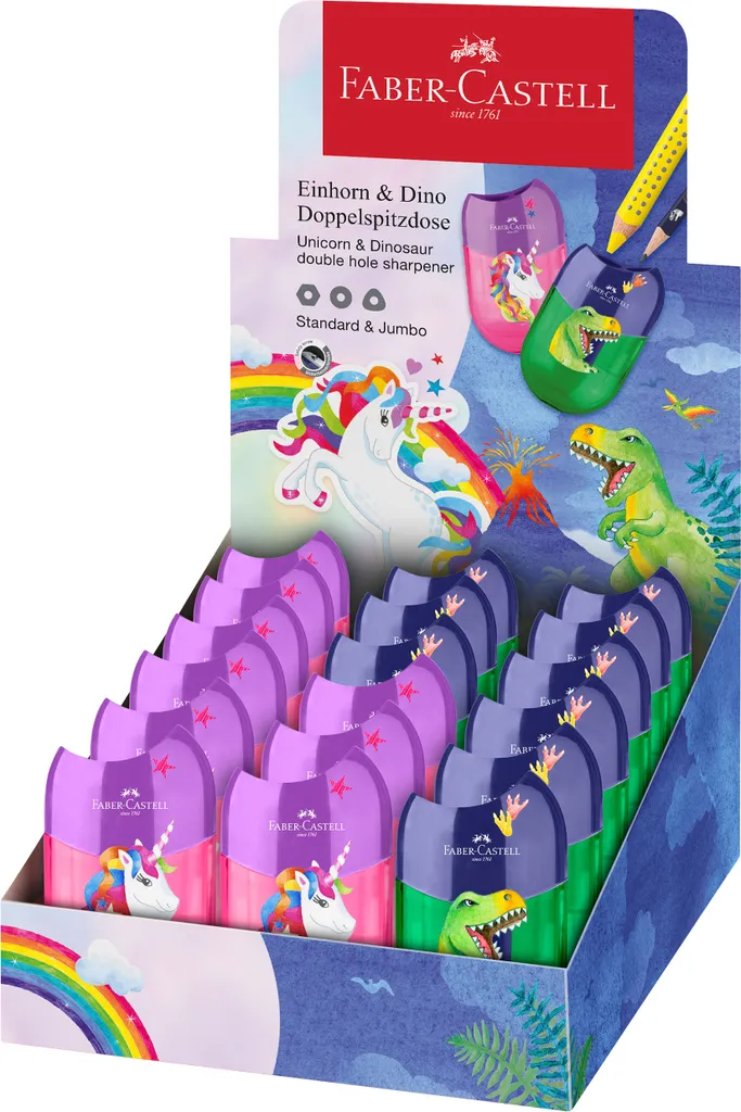 Taille-crayon double trou pour crayons de couleur et graphite Licorne Dino