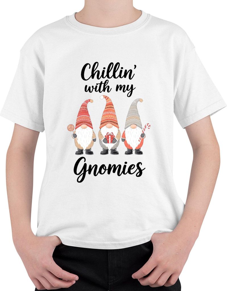 Chillin' with my Gnomies Weihnachten Weihnachtsgnome Wichtel Spaß Uni Kinder T-Shirt, Weiß, 152