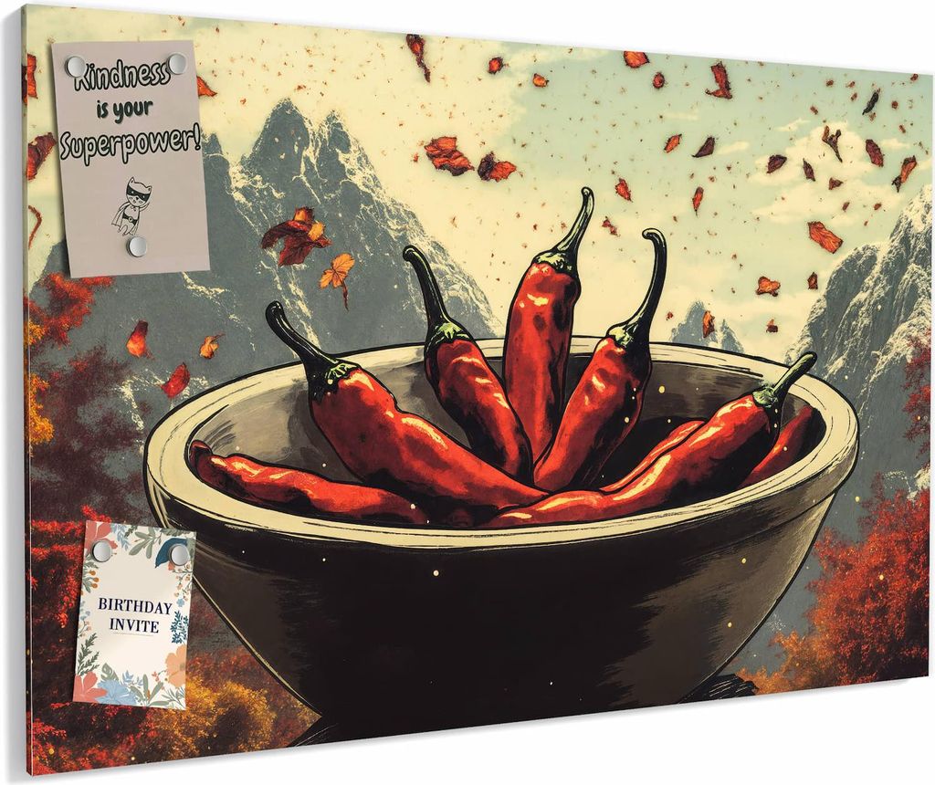 Magnettafel 90x60cm magnetisch & beschreibbar Metall-Board - Frische Chilischoten