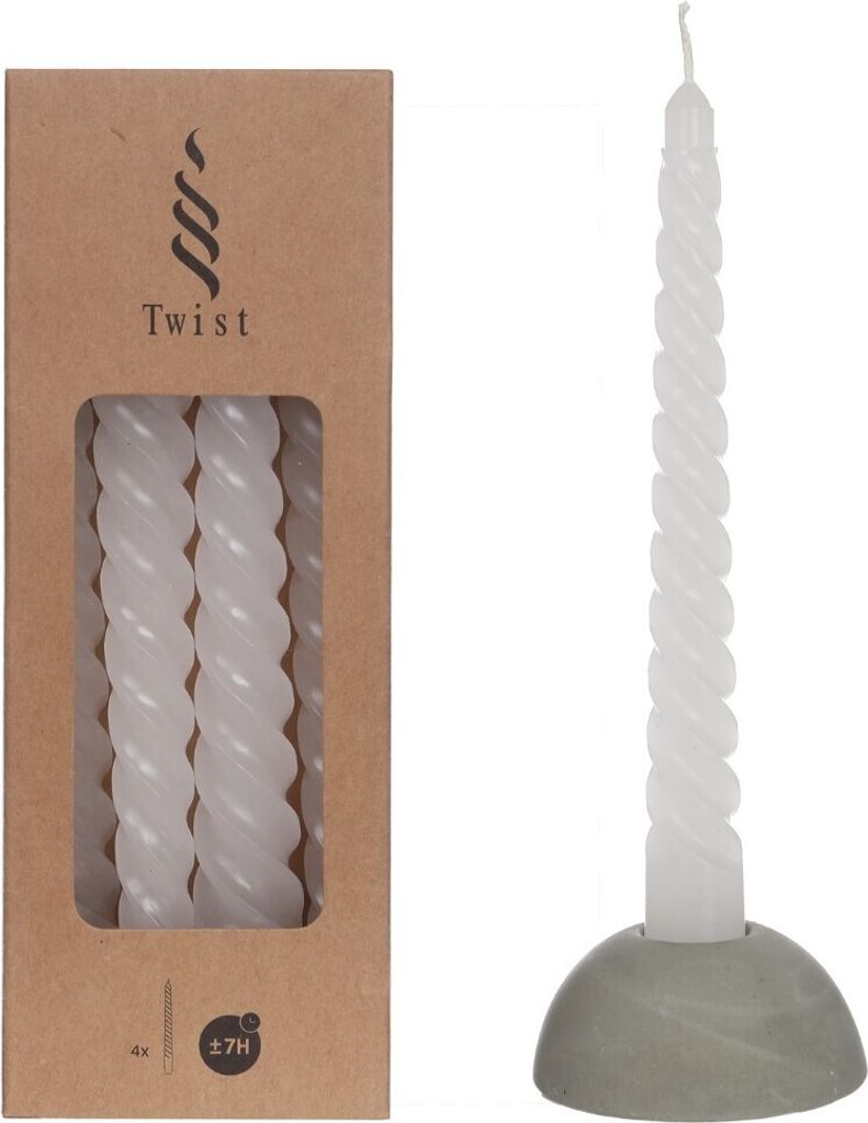 Spiralkerzen im Set mit 4 Stück, Höhe 19cm, in vielen Farben erhältlich | Twisted Candle, Farbe:Weiß