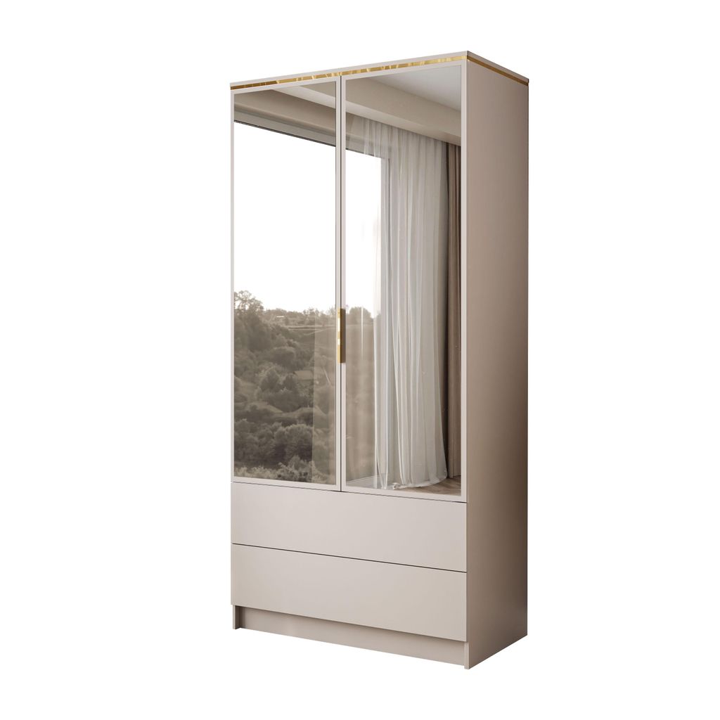 Kippschrank AURORA KASCHMIR 2D2S mit Schubladen Gold Chrom Griffe, Spiegel