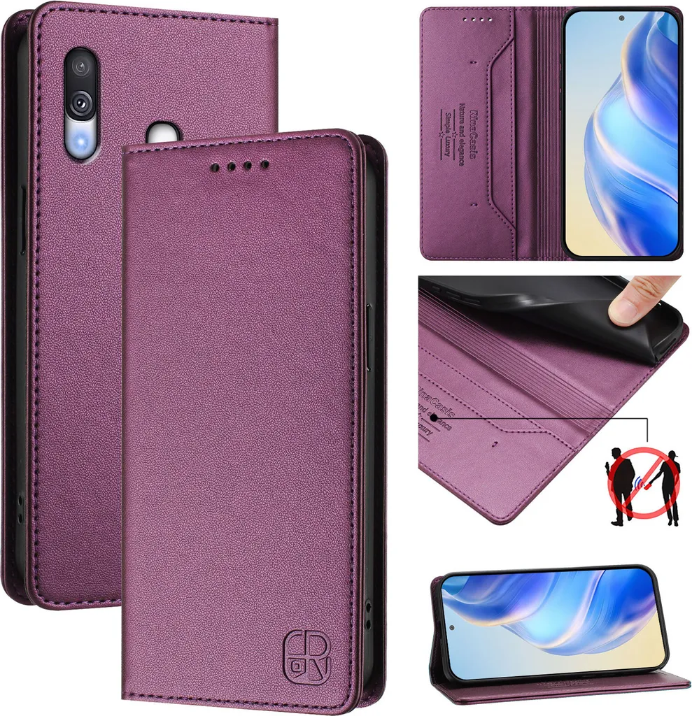 Custodia Samsung A40 Viola in Pelle: Flip Case Portafoglio con Supporto