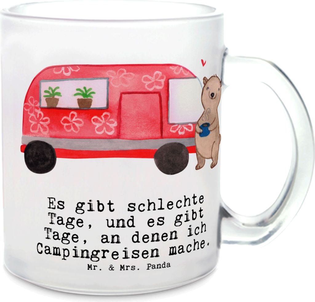 Mr. & Mrs. Panda Teetasse Bär Camper - Transparent - Geschenk, glastasse, Tee Tasse, Wohnmobil, Pott, Campen, Trinkglas, Zelten, Urlaub, Glas, Cam...