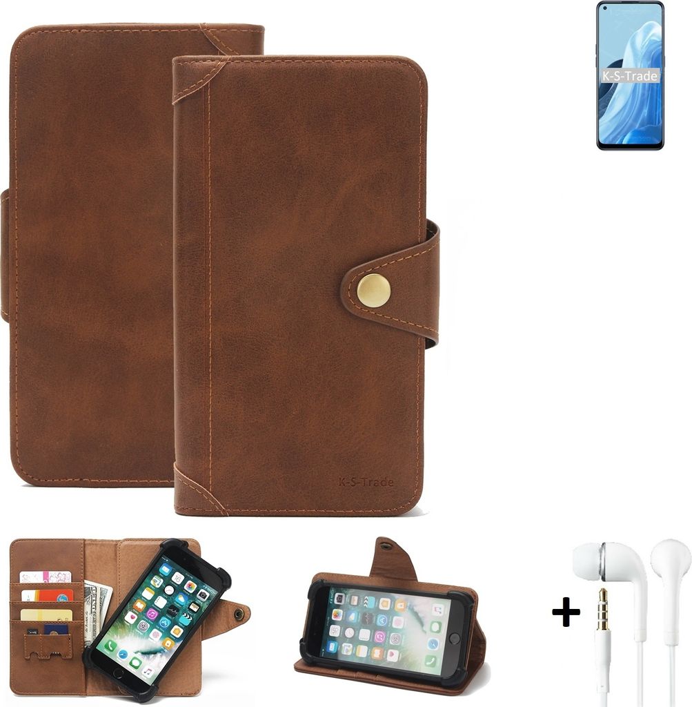 K-S-Trade Handyhülle Schutzhülle kompatibel mit Oppo Find X5 Lite Walletcase Bookstyle Schutz Case Hülle Wallet Flipcase Cover PolyurethanBraun...