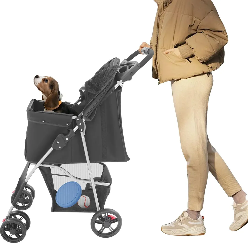 Poussette pour animaux de compagnie pour promenade et voyage - Noir mat